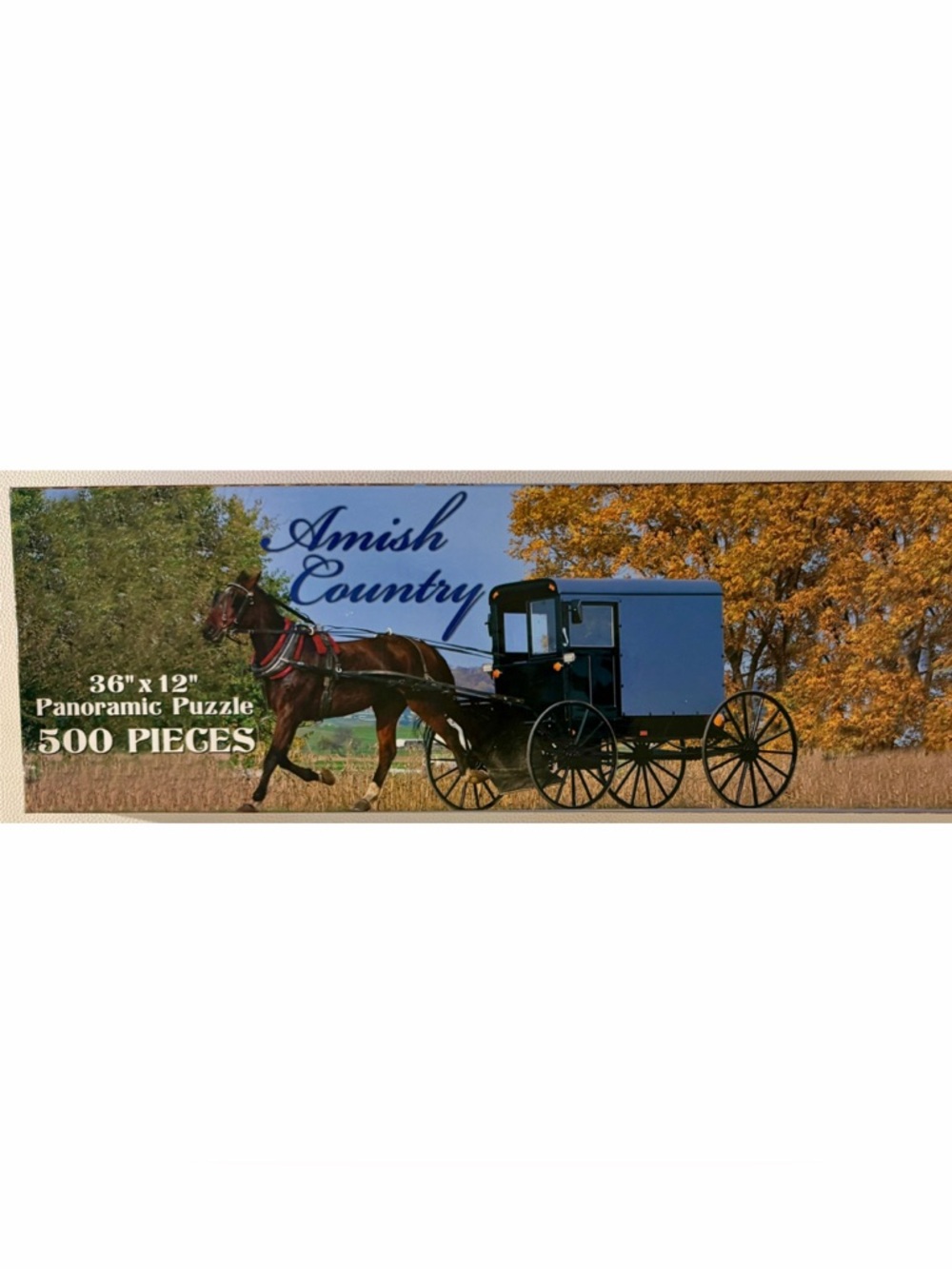 Amish Country Panoramic Puzzle 500 Pieces 36x12 Horse Buggy COMPLETE Scenic Farm